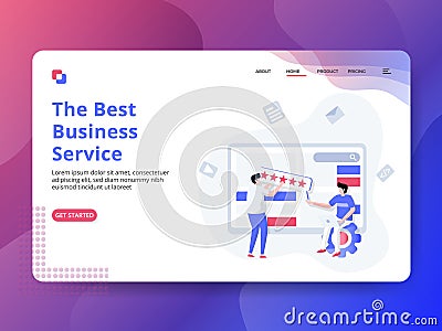 Landing Page The Best Business Service Cartoon Illustration