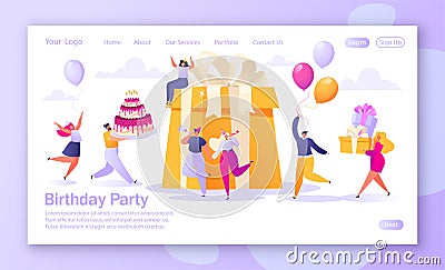 Concept of landing page with birthday celebration theme for mobile website development and web page design. Vector Illustration