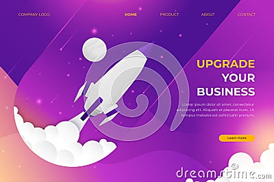 Landing page business upgrade with spaceship in space Vector Illustration