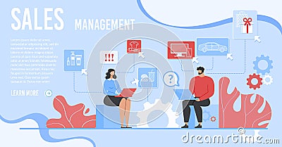 Landing Page with Team Working on Sales Management Vector Illustration