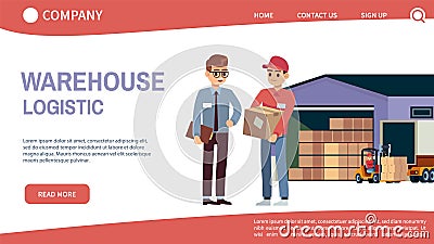 Landing page concept with theme warehouse and logistics. Logistic transportation and forklift, truck delivery loader Vector Illustration