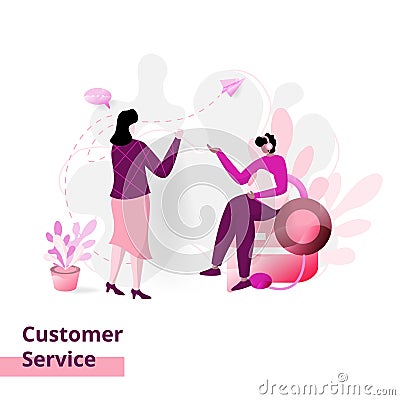 Landing page Customer Service, the concept of women talking to men, can be used for landing pages, web, UI, banners, templates, Vector Illustration