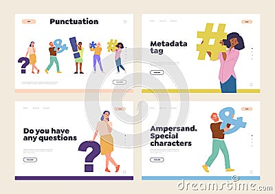 Landing page design set for creative text and message, online mistake correction editor service Vector Illustration