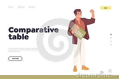 Landing page design template offering comparative table content for financial database analysis Vector Illustration