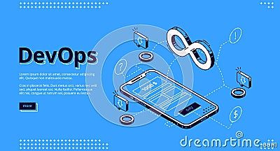 Landing page of DevOps, development operations Vector Illustration