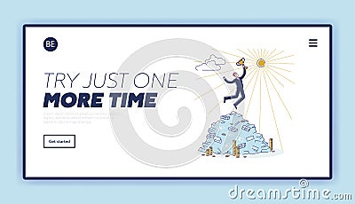 Landing page for employment website with successful businessman with wealth and champion cup Vector Illustration