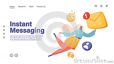 Concept of online messenger, chat, email, texting and communication in social networks for landing page. Vector Illustration