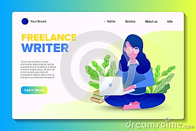 Landing Page Website Template Freelance Writer Vector Illustration Vector Illustration