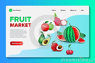 Landing Page Website Template Realistic Vector Fruits Market Vector Illustration