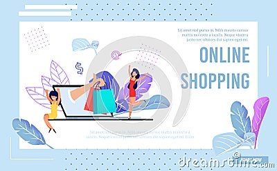 Landing Page with Girls Doing Online Shopping Vector Illustration