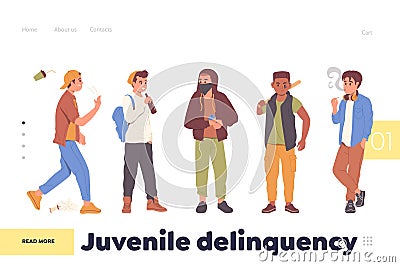 Landing page design template giving information about social problem of juvenile delinquency Vector Illustration