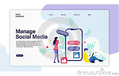 Landing page template of Manage social media. Vector Illustration