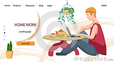 Landing page with home work text on white backdrop for labor exchange Vector Illustration