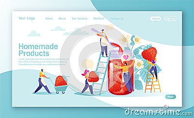 Concept of landing page on homemade products theme. Concept of jam production. Vector Illustration