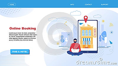 Landing Page for Hotel Search and Booking Online Vector Illustration