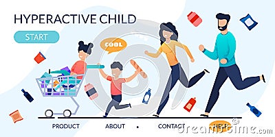 Landing Page with Hyperactive Children and Parents Vector Illustration