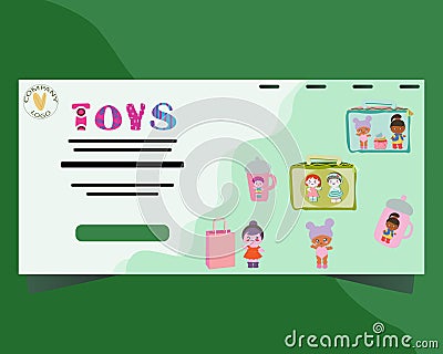 Landing page for kids toys with dolls and toys Stock Photo