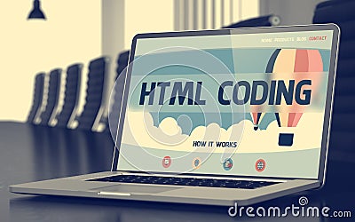 Landing Page of Laptop with Html Coding Concept. 3D. Stock Photo