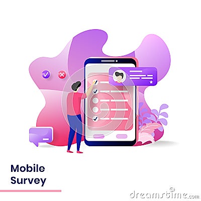 Landing Page Mobile Survey vector illustration modern concept, can use for Headers of web pages, templates, UI, web, mobile app, Vector Illustration