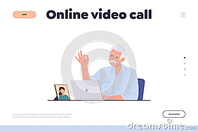 Landing page offering best laptop computer application for online video call and videoconferencing Vector Illustration