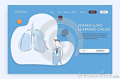 Landing page Online doctor concept. Experts advise Human lung system. Vector Illustration