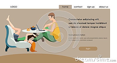 Landing page and online studying on grey backdrop with copy space Vector Illustration