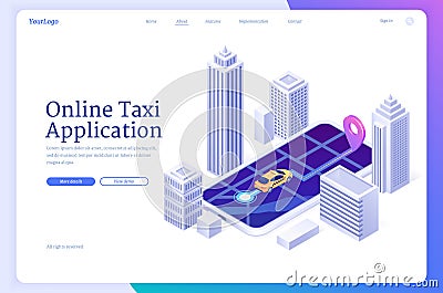 Landing page of online taxi application Vector Illustration