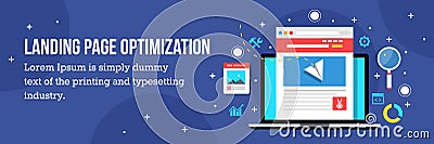 Landing page optimization - home page seo. Flat vector illustration. Vector Illustration