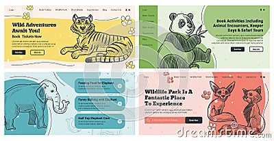 Landing page set with wildlife park advertising Vector Illustration