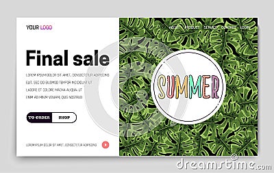 Landing Page -Summer Final Sale, leaves tropical jungle on the background Vector Illustration