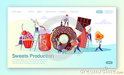 Concept of landing page with sweets food production Vector Illustration