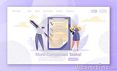 Template for landing page with concept of planning schedule for goal achievements. Vector Illustration