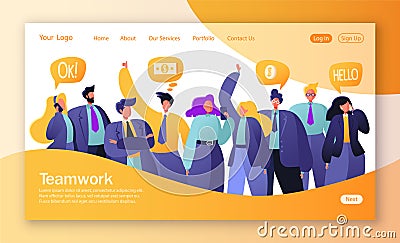 Concept of landing page on teamwork theme. Vector illustration for mobile website development and web page design. Vector Illustration