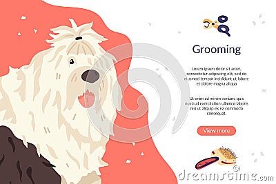 Landing page template with bobtail dog breed Vector Illustration