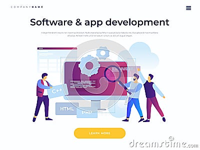 Landing page template. Concept of software development and applications. Vector Illustration
