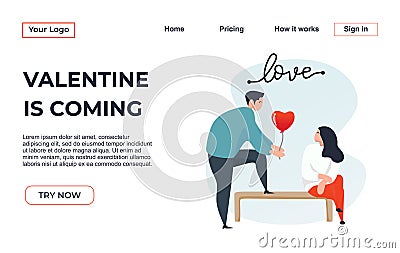 Landing page template of Couple with Dating Apps Illustration Concept. Modern flat design concept of web page design for website Vector Illustration