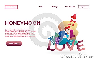 Landing page template of Couple with honey moon Dating Apps Illustration Concept. Modern flat design concept of web page design Vector Illustration