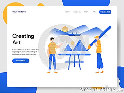 Landing page template of Creating Fine Art Illustration Concept. Modern design concept of web page design for website and mobile Cartoon Illustration
