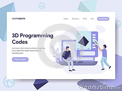 Landing page template of 3d Programming Codes Illustration Concept. Isometric flat design concept of web page design for website Cartoon Illustration