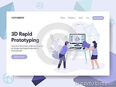 Landing page template of 3d Rapid Prototyping Illustration Concept. Isometric flat design concept of web page design for website Cartoon Illustration