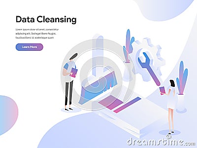 Landing page template of Data Cleansing Isometric Illustration Concept. Isometric flat design concept of web page design for Cartoon Illustration