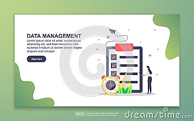 Landing page template of data management. Modern flat design concept of web page design for website and mobile website. Easy to Vector Illustration