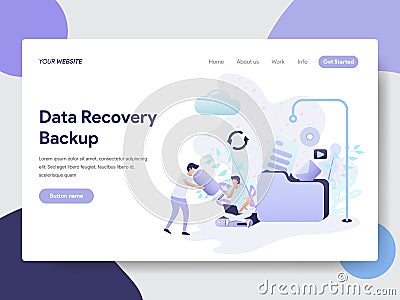 Landing page template of Data Recovery Backup Illustration Concept. Modern flat design concept of web page design for website and Cartoon Illustration