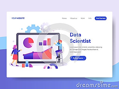 Landing page template of Data Scientist Concept. Modern flat design concept of web page design for website and mobile website.Vect Cartoon Illustration