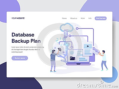 Landing page template of Database Backup Plan Illustration Concept. Modern flat design concept of web page design for website and Cartoon Illustration