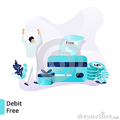 Landing page template of Debit Free. Modern flat design concept of Credit And Loan . can be used for web, ui, banners, templates, Vector Illustration