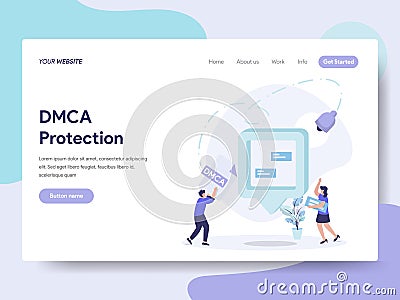 Landing page template of DMCA Protection Illustration Concept. Isometric flat design concept of web page design for website and Cartoon Illustration