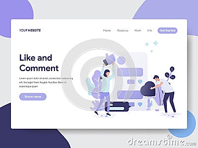 Landing page template of Like and Comment Illustration Concept. Modern flat design concept of web page design for website and Cartoon Illustration