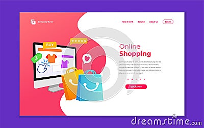 Landing page template of Online Shopping. Modern flat design concept of web page design for website and mobile website. Vector Vector Illustration