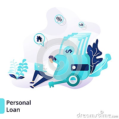 Landing page template of Personal Loan. Modern flat design concept of Credit And Loan . can be used for web, ui, banners, Vector Illustration